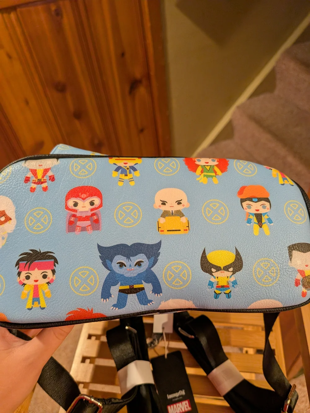 Loungefly Light Blue Marvel Mini Backpack with Character Pattern